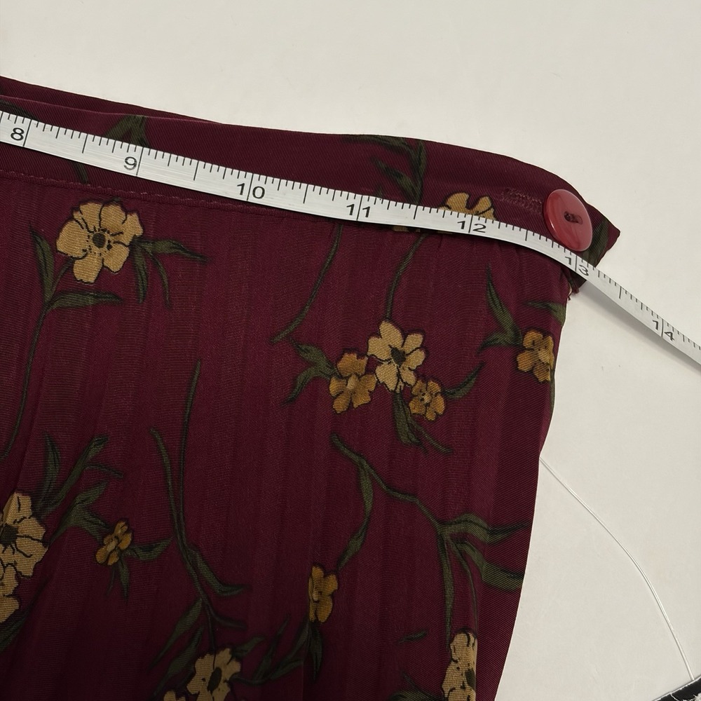 Vintage Deadstock Pleated Floral Burgundy Midi Skirt 6 Old Money Academia Paris - Picture 5 of 8